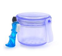 Denture Soaking Container Retainer Cleaner Box, Denture Pot Storage Holder Cup Retainer Cleaning Tub for False Teeth, Clear Aligner, Mouth Guard - Blue