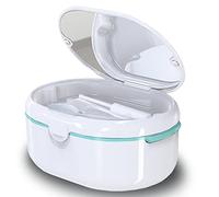 Dentures Case Denture Bath Cup Box Double Layer Dry and Wet Separation Portable False Teeth Container, Denture Cup with Lid for Cleaning Household Office Travel (White)