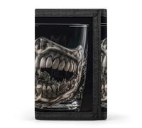 Dentures in A Cup Trifold Wallet Minimalist Mens Wallet with Key Hook 8 Card Slots Modern Stylish Polyester Security Wallets Fashion Slim Credit Card Holder Id Window