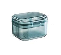 Dentures Silicone Material Portable Orthodontic for Travel Retainer Cleaner Case, Unique Denture Bath with Drain Tray, Suitable for Dentures, Denture Bridges, Partial Dentures (Blue)