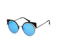 DENUVI Metal Cat Eye Sunglasses UV400 Women Oversized for outdoor sports running and traveling,C4 blue