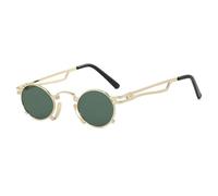 DENUVI Metal Punk Small Round Sunglasses UV400 Women Men For Outdoor Sports Running And Riding,Golden Green