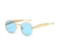 DENUVI Small Round Metal Men Sunglasses Clear Ocean Lens UV400 Women Punk For Outdoor Sports Running And Riding,Golden blue