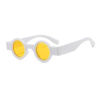 DENUVI Small Round Sunglasses Women Punk UV400 Men Clear Ocean Lens Rivets For Outdoor Sports Running And Riding,White yellow