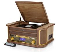 Denver 9-in-1 Retro Vintage DAB Bluetooth Wooden Radio Record Player With Speakers - DAB+ Radio, FM, Record Player, Cassette & CD Player, AUX IN, MP3 USB Recording, AUX IN And Line Out - MRD-51BT