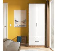 Denver 2 Door 2 Drawer Wardrobe (Ready Assembled) In White Matt & Oak