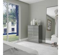 Denver Grey Gloss 5 Drawer Chest Of Drawers Bedroom Furniture Storage