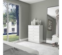 Denver White Gloss 5 Drawer Chest Of Drawers Bedroom Furniture Storage
