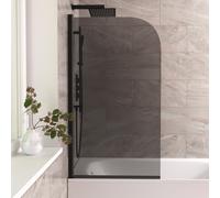 Denver 800mm Curved Bath Screen Matt Black Profile Grey Tinted Glass Reversible