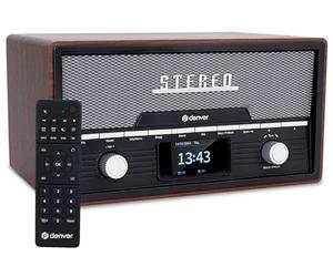 Denver Bluetooth DAB+ Radio CD Player With Clock Alarm & Remote - 2 x 50W Stereo Speakers, 20 Radio Presets, Twin Alarm, USB & AUX - MDA-525 Dark Wood