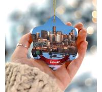 Denver City Landscape Christmas Tree Ornament Contemporary State Famous' Architecture Round Porcelain Pendant Ceramic Unique Souvenir for Xmas Tree Decoration