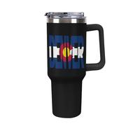 Denver Colorado Flag Large Capacity Car Cup 40 Oz Stainless Steel Insulated Travel Cup with Handle Straw
