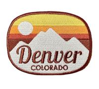 Denver Colorado Patch, Iron-on or Sew-on, Mountain Sunset Design, Embroidered, 3.5 x 2.66 inches, Retro Style