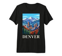 Denver Colorado Skyline Mountains Retro Vintage Art Premium T-Shirt