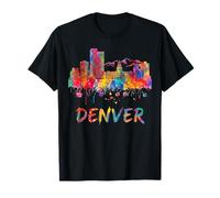 Denver Colorado Skyline Watercolor Splash Art T-Shirt