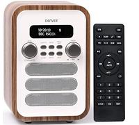 Denver DAB-48 Bluetooth DAB Radio With Remote Control - Digital Radio Mains Powered - Bluetooth Radio Speaker - Alarm Clock - White With Large Remote Control