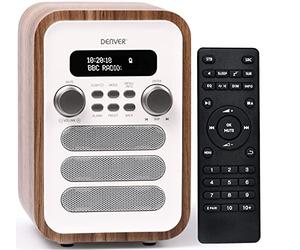 Denver DAB-48 Bluetooth DAB Radio With Remote Control - Digital Radio Mains Powered - Bluetooth Radio Speaker - Alarm Clock - White With Large Remote Control