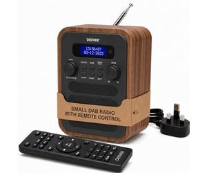 Denver DAB-48 Bluetooth DAB+ Radio With Remote Control - Digital Radio Mains Powered - Bluetooth Speaker - Alarm Clock - Grey With Large Remote Control