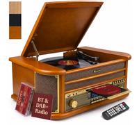 Denver DAB+ Radio Bluetooth Hi-Fi Record Player with Speakers, CD | Music centre | Cassette & vinyl to USB MP3 | Home audio stereo system | 3-speed belt-drive turntable | Retro wood cabinet