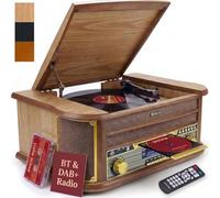 Denver 10-in-1 Retro Vintage DAB Bluetooth Wooden Radio Record Player With Speakers - DAB+ Radio, FM, Record Player, Cassette & CD Player, AUX IN, MP3 USB Recording, AUX IN And Line Out - MRD-51BT