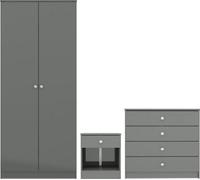 Denver Grey Gloss 2 Door Double Wardrobe 3 Piece Bedroom Furniture Set