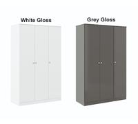Denver 3 Door Triple Wardrobe Grey Gloss Bedroom Hanging Rail Storage