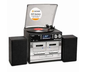 Denver HiFi System, All-in-One Stereo Music Centre with Record Player Turntable, CD & Cassette Player, DAB/DAB+ Radio, USB Recording, SD Card Reader & Speakers, MRD-166