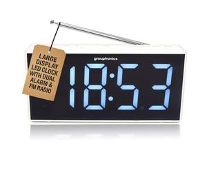 Denver Large Digit Digital Alarm Clock Radio - Mains Powered, 9" Display, Brightness Control in White Denver White