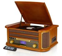 Retro DAB Bluetooth Wooden Record Player, FM, Cassette & CD, USB Recording, AUX IN Denver Dark Brown One Size