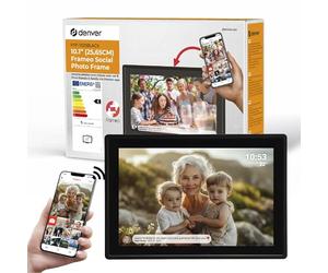 Denver PFF1021 Digital Picture Frame WiFi 10.1 Inch Electronic Picture Frame 16 GB with Frameo App, IPS Touch Screen, Auto Rotate, Micro SD Slot, Black