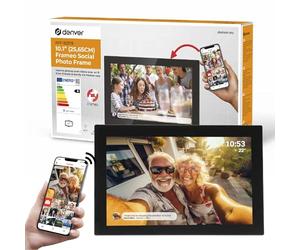 Denver PFF1037 Digital Photo Frame with Glass Display and WiFi, 10.1 Inches, Electronic Picture Frame, 16 GB with Frameo App, IPS Touchscreen, Auto Rotate, Micro SD Slot, Black