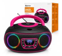 Denver Portable DAB+ Radio CD Player Boombox with Bluetooth - LED Speaker Lights, FM & USB - TDB-212P Pink
