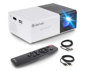 Denver PR-1000 Mini Projector, Supports Full HD 1080p, Portable LED Projector with HDMI, USB-C & MicroSD, Compact Home Cinema Projector 20-60 Inch Screen Size