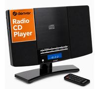 Denver Radio CD Player With Speakers, Wall Mounted or Desktop Stand Small Mains Operated Alarm Clock Radio Boombox Home Audio CD Player with Remote C