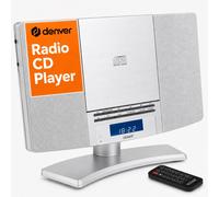 Denver Radio CD Player With Speakers, Wall Mounted or Desktop Stand Small Mains Operated Alarm Clock Radio Boombox Home Audio CD Player with Remote C