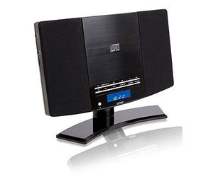 Denver Radio CD Player With Speakers, Wall Mounted or Desktop Stand Small Mains Operated Alarm Clock Radio Boombox Home Audio CD Player with Remote Control - Black