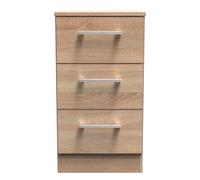 Denver Ready Assembled Bedside Table with 3 Drawers - Oak - Welcome Furniture | TJ Hughes