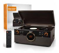 Denver Record Player with Speakers, CD, Cassette, DAB+ Radio & Bluetooth | Wood music centre with 3-speed vinyl turntable, FM radio, USB playback and recording, remote control