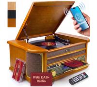Denver Retro DAB Bluetooth Wooden Record Player, FM, Cassette & CD, USB Recording, AUX IN in Brown Denver Brown