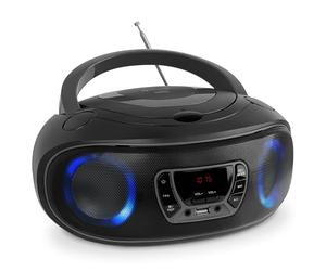 Denver TCL212BT Radio with Bluetooth, Bluetooth Radio with Light Effects, Portable CD Player, AUX, USB, Grey, Black