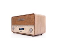 Denver Vintage Style DAB+ FM - Bluetooth - AUX In - Clock - Wood Cabinet - Mains or Battery in Light Brown Denver Light Brown