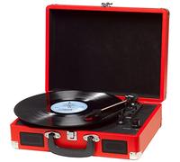 Denver VPL-120 Red 3 Speed Vinyl Record Player with Stereo Speakers, Suitcase / Briefcase Style