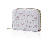 Denvin Small Wallet Women with Keychain, Coin Purse, Credit Card Holder for Woman, Zipper Cute Coquettte Wallets Stuff with Bow, White, Pink