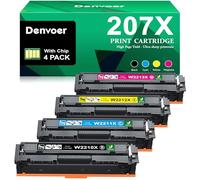Denvoer 207X with Chip Compatible for HP 207X 207A for HP Color Laserjet Pro MFP M283fdw Toner Cartridges M283fdn M283cdw M282nw M255dw M255nw W2210X W2211X W2212X W2213X Black Cyan Yellow Magenta
