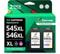 Denvoer 545XL 546XL Replacement for Canon 545 546 Ink Cartridges PG-545 XL CL-546 XL for Pixma TS3350 TS3355 TS3150 TS3450 TS3451 TR4650 MG3050 TS3351 MG2550S MG2950 TS3452 MX495(1 Black, 1 Colour)