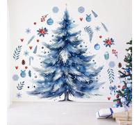 Denylo pro 59x47 Inch Large Blue Christmas Tree Wall Decals Removable DIY Watercolor Christmas Tree Gaint Wall Stickers for Bathroom Bedroom Living Room Offices Home Decoration Decal