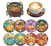 Denylo pro 8 Pcs Fall Pumpkin Diamond Art Painting Coasters Kits with Holder DIY Autumn Pumpkin Diamond Art Coaster Non Slip Coaster for Adults Pumpkin Diamond Painting Kits Supplies for Fall Gift