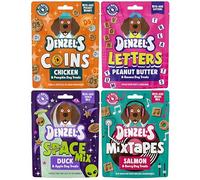 Denzel's All Natural Dog Treats Multipack - 4 Flavours: Salmon, Peanut Butter, Chicken & Duck Dog Treats - For Training, Reward (4 x 90g)