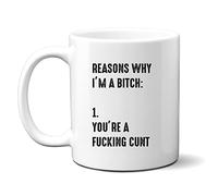 Denzie Digs Funny Personalised Mug, Reasons Why I'm a Bitch You're a Fucking Cunt, Rude Birthday Gift for Men or Women, Colleague Friend