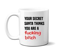 Denzie Digs Funny Personalised Mug, Your Secret Santa Thinks You are A Fucking Bitch, Rude Humour, Offensive Christmas Gift for Colleague, Friend